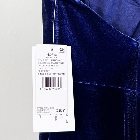 NWT Aidan Mattox Velvet Twist Front High Slit Maxi Gown in Blue - Picture 5 of 5